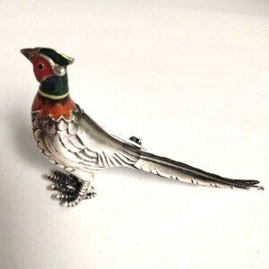 ❤️Rare SATURNO ITALY Brooch / Pin Sterling & Enamel Pheasant Signed
